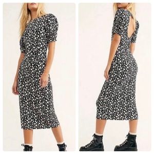 Free People Rosie Knit MIDI Dress in Black Floral Combo XS